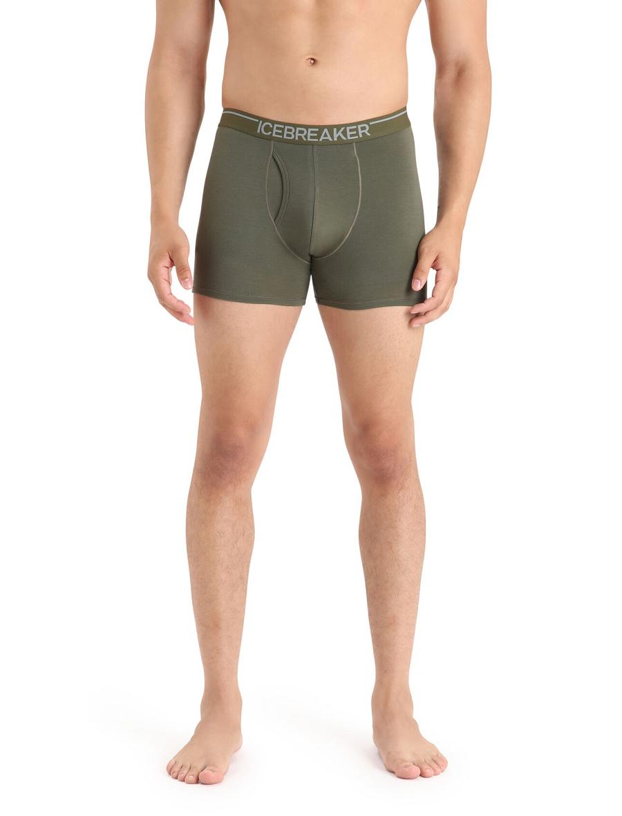 Sous Vêtement Icebreaker Merino Anatomica Boxers With Fly Homme Vert Olive | FR 1305AHKP